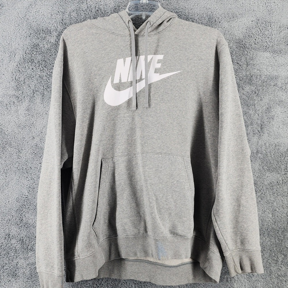 Nike Hoodie Mens XXL Grey Sportswear Club Fleece Pullover Swoosh Kangaroo Pocket